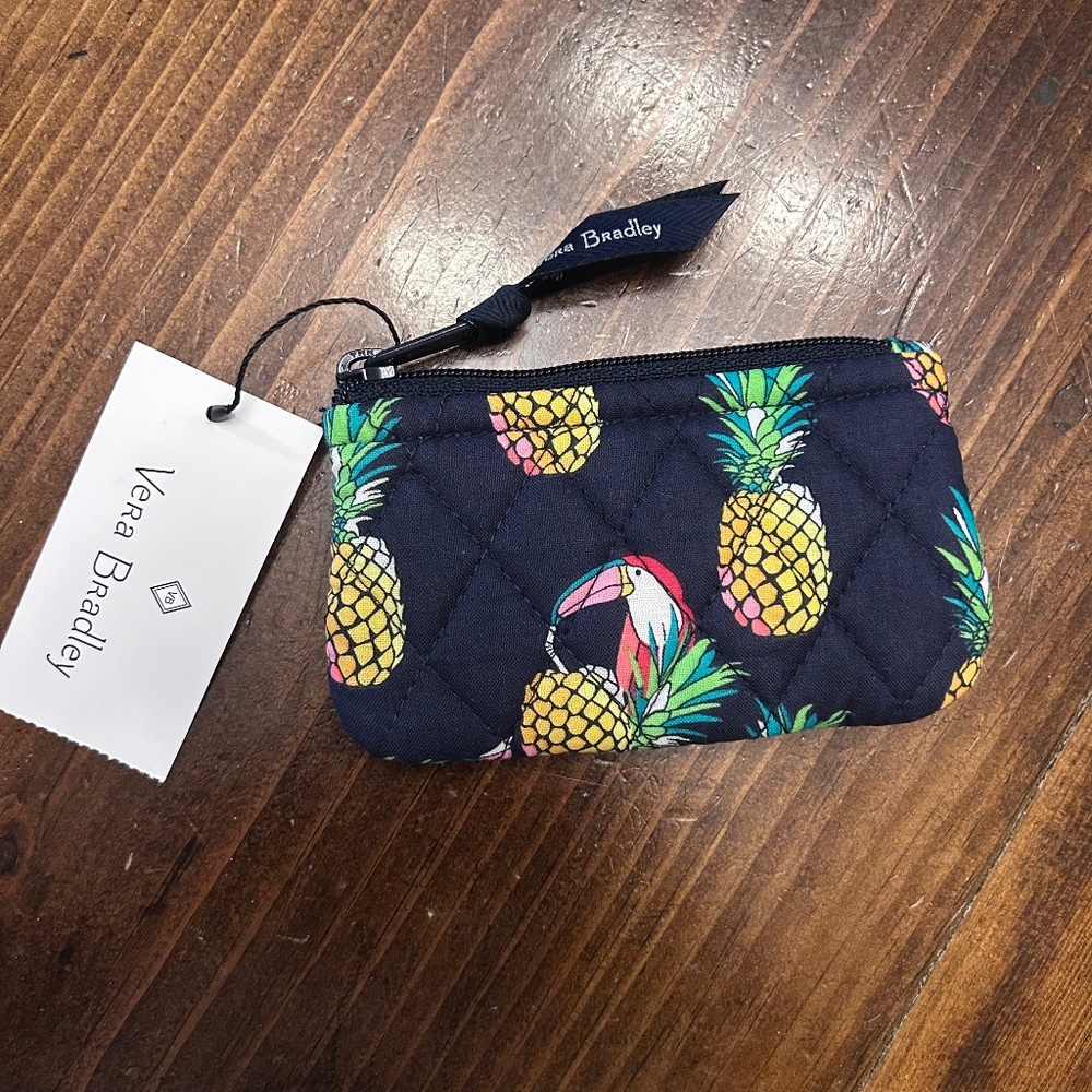 NEW Vera Bradley Quilted Coinpurse Pouch "TOUCAN PARTY-Tropical/Palms/Toucan BLK